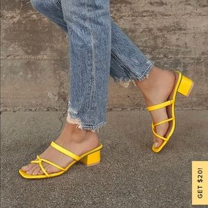 Lulus Leylia Yellow Block Heel Sandals Size 7.5 Brand New Never Worn